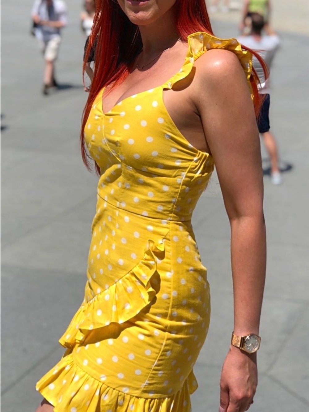 Fate Yellow Polka Dot Ruffle Mini Dress